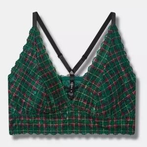 NWT TORRID Green Multi Colored Plaid Lightly Lined Lace Bralette Torrid Size 2